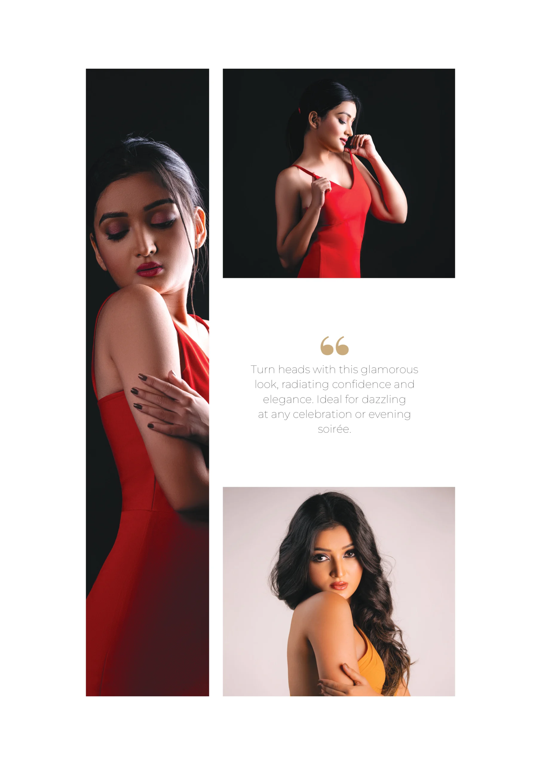 Photography Portfolio Golden mustard pleated halter dress party wear look on clean white background